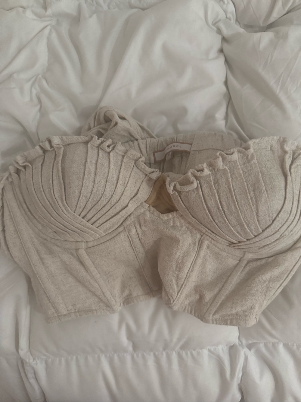 JLUXLABEL Neutral Beige Ruched Corset Top